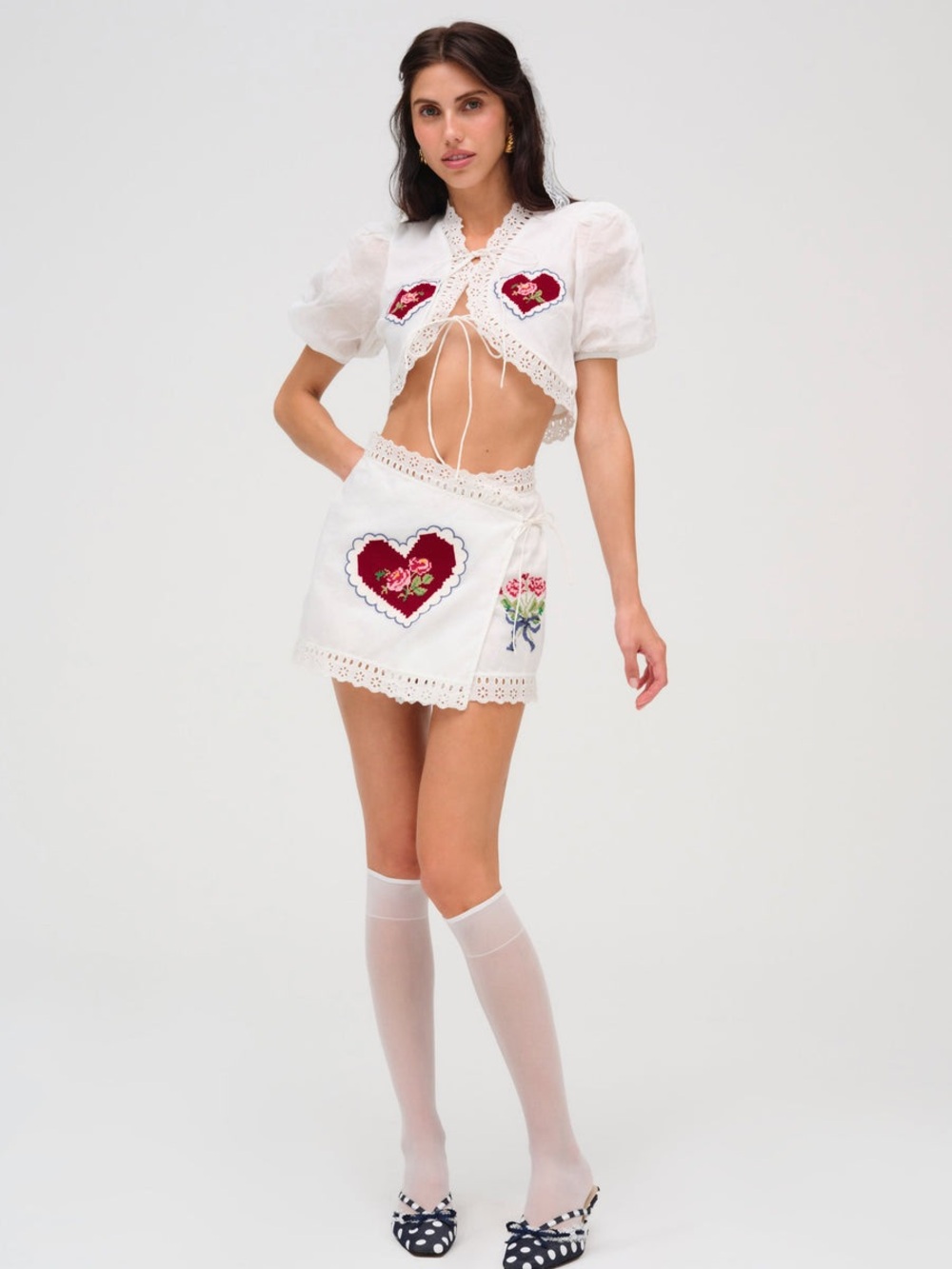 ❤️ Rare NWT For Love & Lemons Mi Amore Embroidered Set Size XS Top & Skirt - Picture 3 of 15